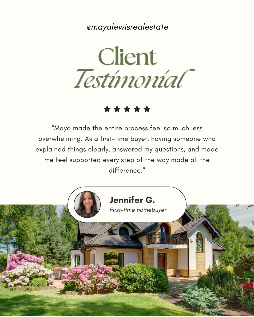 Client testimonial from Jennifer G., a first-time homebuyer